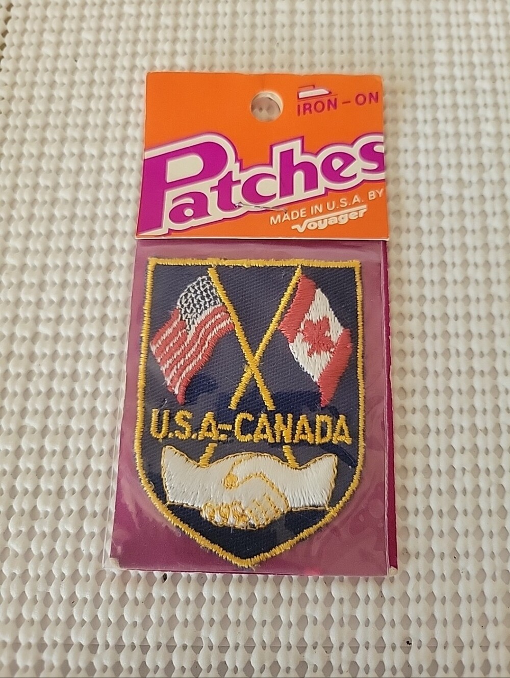 Vintage Embroidered Patch USA Canada Flags & Handshake Iron On NOS New Made USA